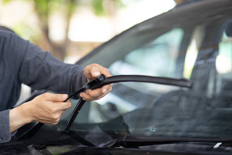 Close-up of a wiper blade being setup